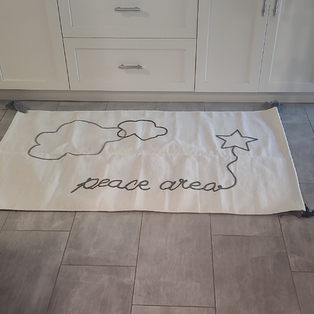 New White and Gray Peace Area Rug